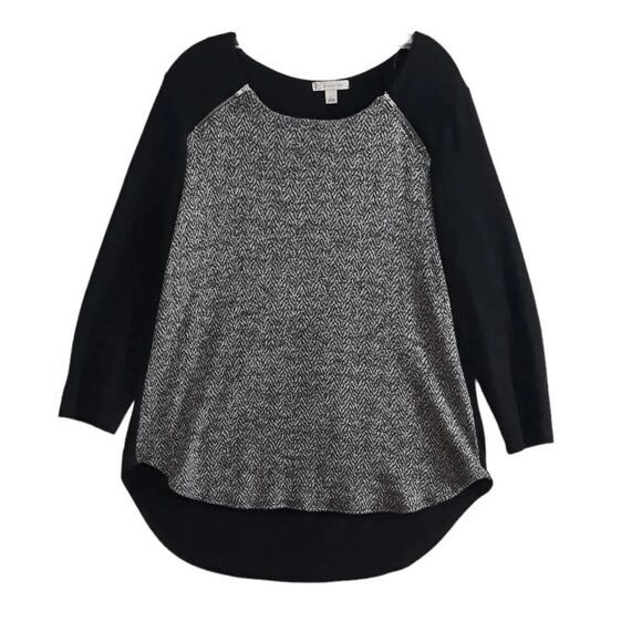Christopher Banks Tunic Top Womens Large Black Gray Silver Metallic Side Front Z - Picture 1 of 12